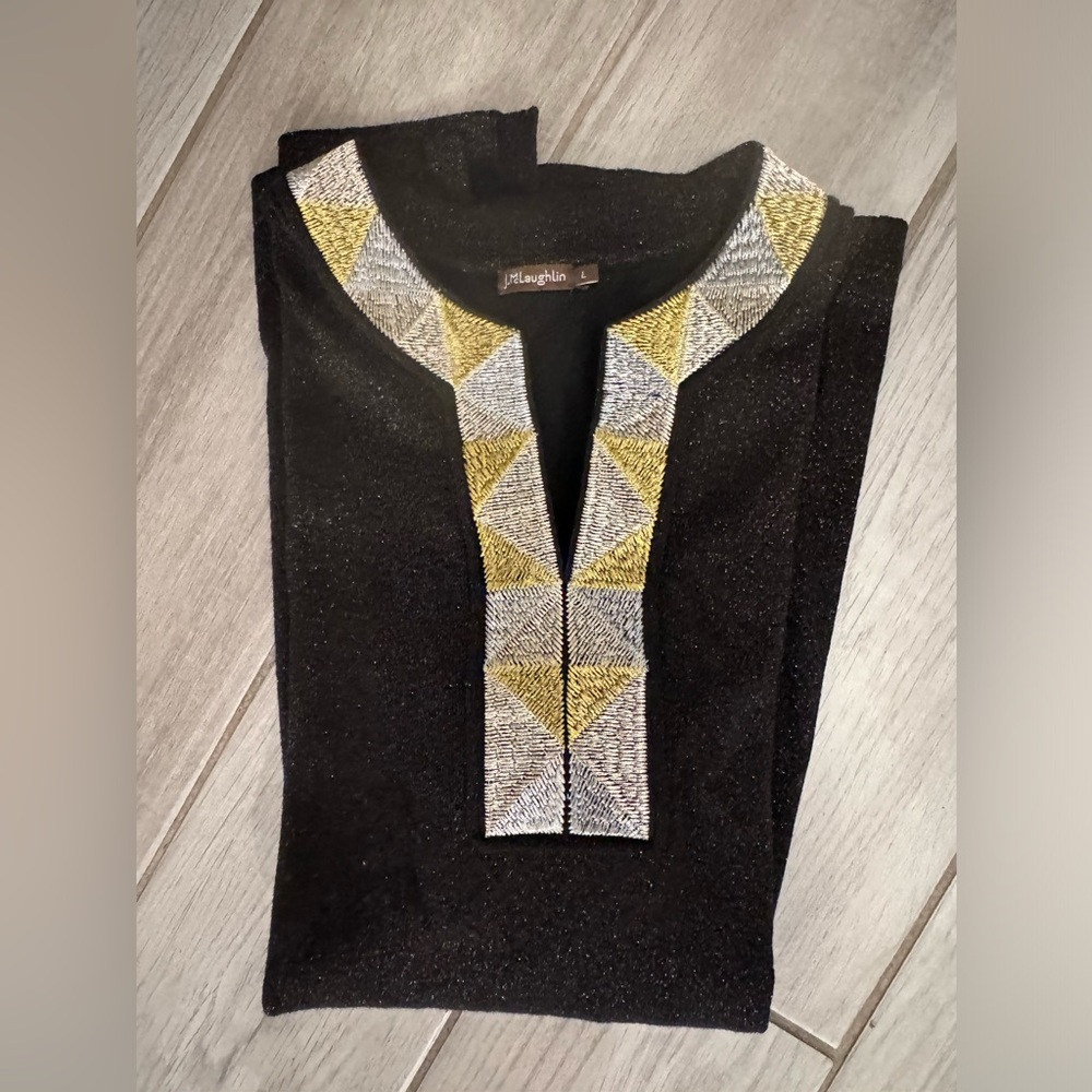 J. McLaughlin Gold and Black Embellished Long Sleeve Sweater